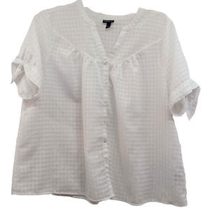 Torrid Plus Size 1 (14-16) Button Down Blouse Semi Sheer Tie Short Sleeves White